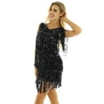 thumbnail image 2 of TiaoBug Robe Sans Manches à Col en V pour Femmes Robe à Sequins Brillants avec Franges Robe Samba Latin Tango Noire XX, 2 of 7