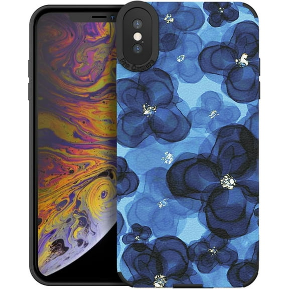 Compatible with iPhone X/XS Cute Wave Pattern Case for Women Girls,Soft TPU Anti-Bump Phone Case Flowers Pattern Design Silicone Case for iPhone X/XS - Blue