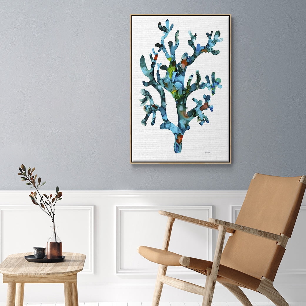 Sea Coral I Framed Premium Gallery Wrapped Canvas - Ready to Hang - 27 x 41 - Natural Wood Floating Frame