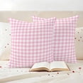 thumbnail image 3 of Pink Outdoor Waterproof Pillow Covers, Country French Rustic Buffalo Plaid Modern Art Decorative Square Throw Pillowcase Sofa Cushion Sham for Patio/Couch/Chair, 18"x18" 2 Pack, 3 of 8