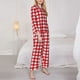 thumbnail image 3 of Balery Red Checkboard Conjunto de Pijama con Estampado para Mujer, Conjunto de Dos Piezas con Manga Larga, Ropa de Dormir Suave con Bolsillos, Pijamas Cómodos-XX-Large, 3 of 7