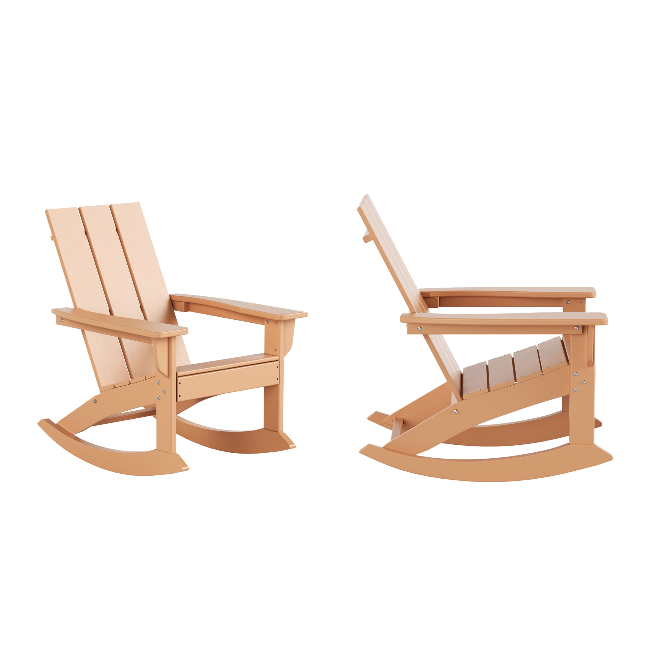 GARDEN Set of 2 Modern Plastic Outdoor Rocking Chairs for Patio Porch, Teak