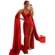 thumbnail image 3 of Vestidos largos de fiesta de lentejuelas de sirena brillantes para mujer, con abertura alta, cuello en V, tirantes finos con purpurina, vestidos formales de fiesta de noche, 3 of 5