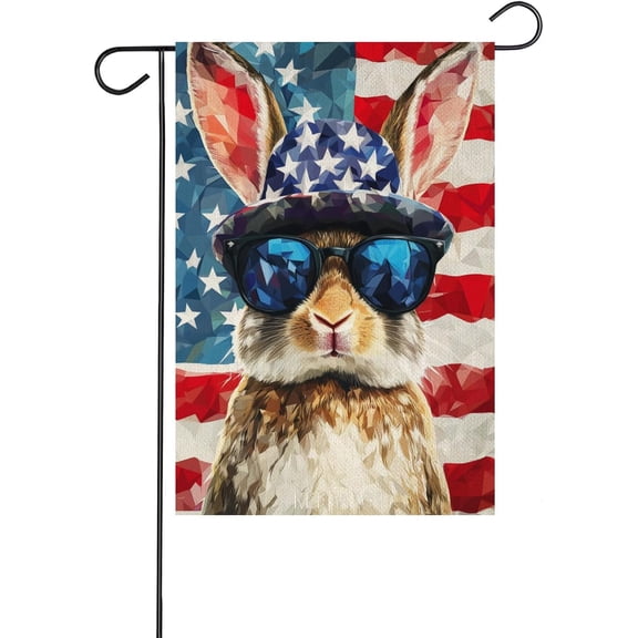 Patriotic Rabbit Garden Flag, Double Sided Outdoor Memorial Day and 4th of July Yard Decoration, 12 x 18 Inch