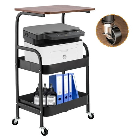 OUTMASTER 3 Tier Printer Stand,Mobile Printer Table,Wooden Table Top & Lock Casters for Office,Kitchen,Home