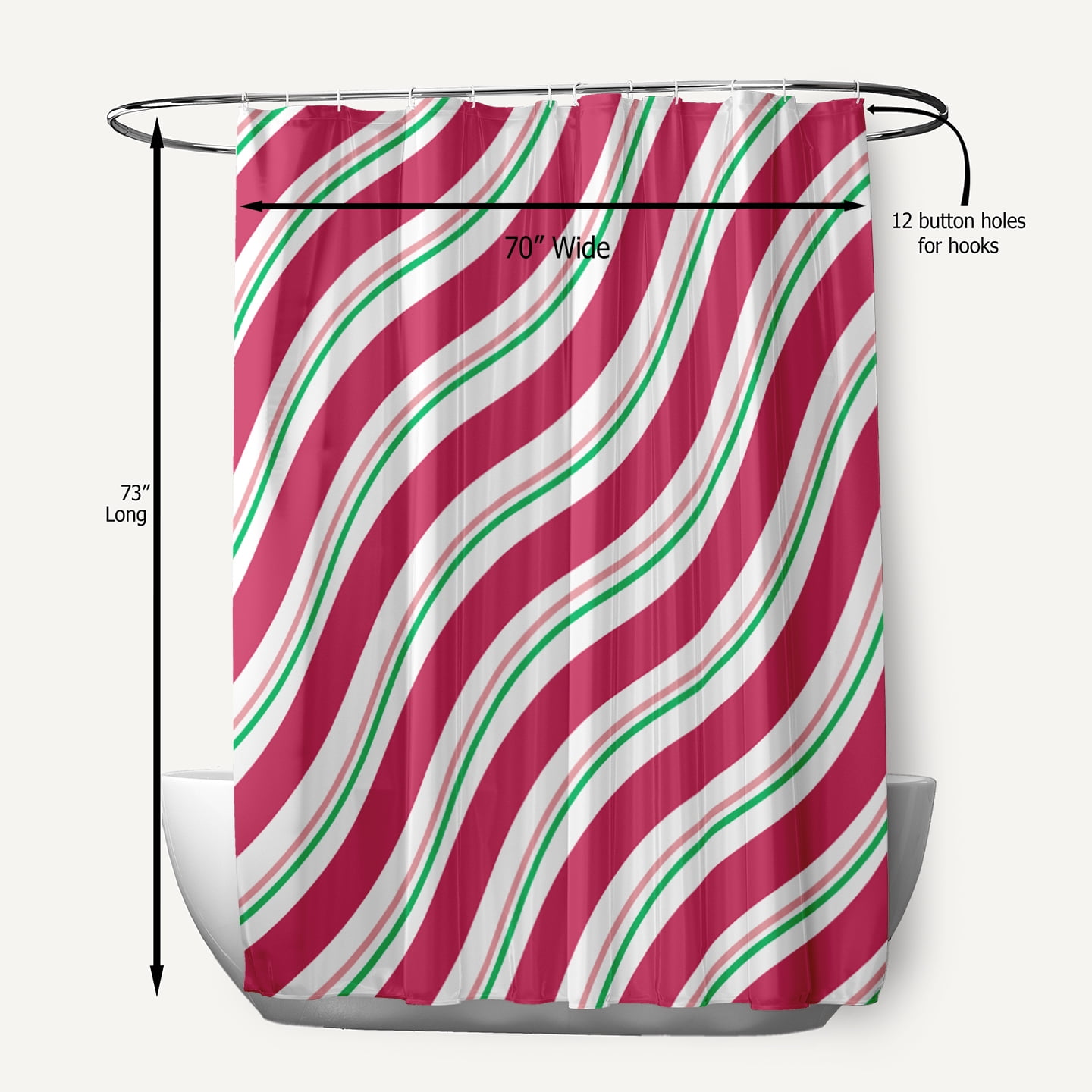 Simply Daisy 70" W x 73" L Candy Stripes Polyester Shower Curtain, Holiday Pink [1 Ct]