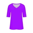 thumbnail image 6 of CFLVAEK Summer Tshirts for Women Plus Size Short Sleeve Tshirt Casual V Neck T Shirts Solid Color Basic Tees Beach Vacation Going Out Tops Purple M, 6 of 7