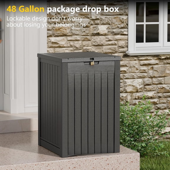 48 Gallon Large Resin Package Drop Box, Lockable Secure Outdoor Delivery Box w/Delivery Sign, Heavy Duty Parcel Storage for Porch Outside