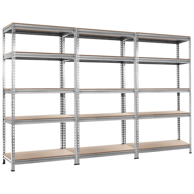 Costway 3 PCS 5-Tier Metal Storage Shelves 73" Garage Rack W/Adjustable Shelves Silver