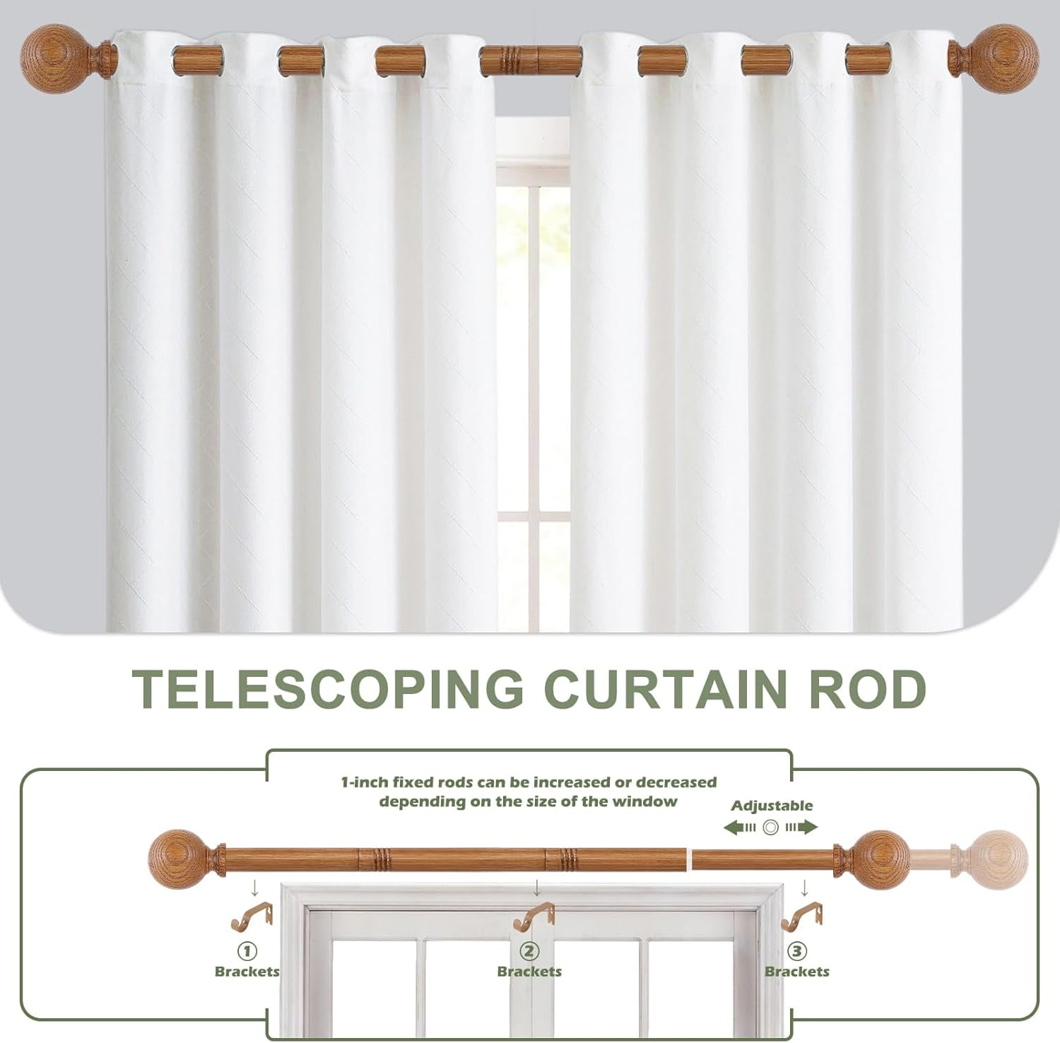 White Wood Curtain Rods for Windows:HTZON 1" Farmhouse Boho Rrustic Wooden Curtain Rod Living Room Bedroom,Decorative Adjustable Antique White Drapery Rods Faux Wood Grain Vintage Distressed,36-88"