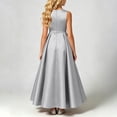 thumbnail image 6 of LEKWK Girls Satin Maxi Dress Sleeveless Crewneck Bow Waist Flowy Dress Teen Elegant Pleated A-Line Gown Performance Party Birthday Wedding Guest 0-15Y, 6 of 6