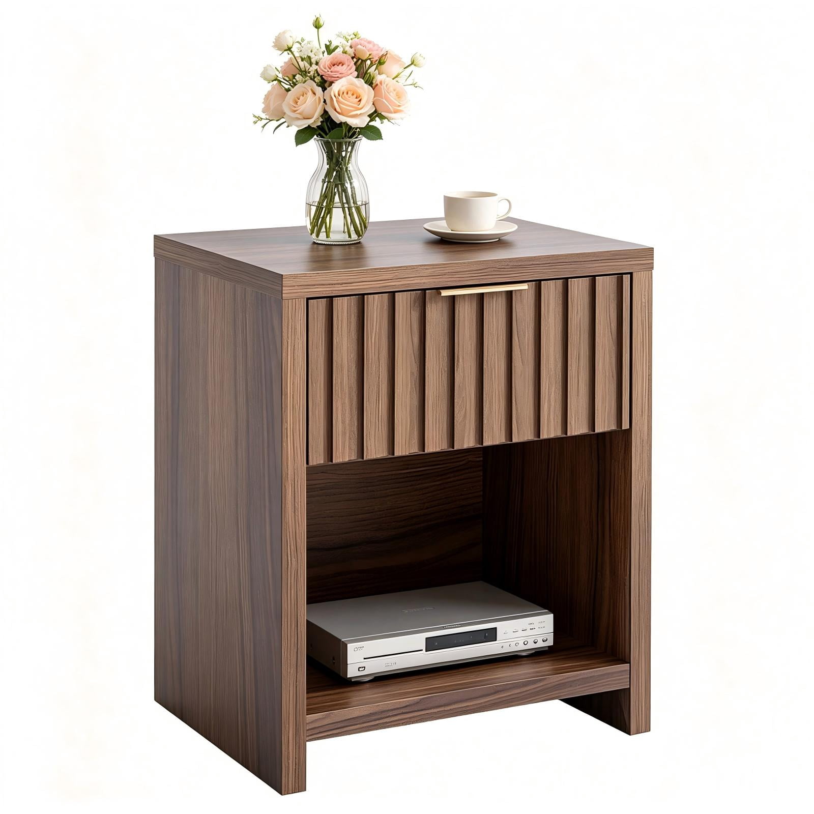 1 Drawer 1 Shelf Honeycomb Board + MDF Bedside Table 20 x 15 x 24.5in Dark Brown