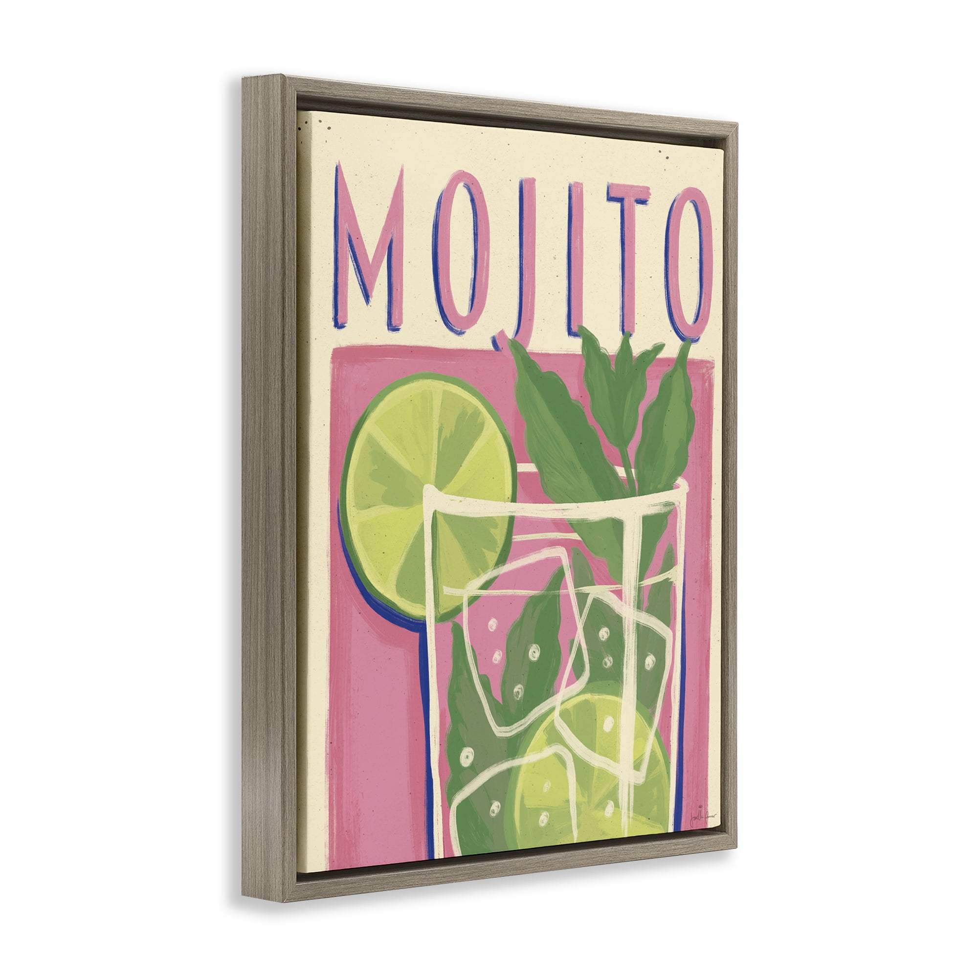 Stupell Industries Retro Mojito Cocktail Food & Beverage Painting Brown Floater Framed Canvas Art Print Wall Art, 25 x 31