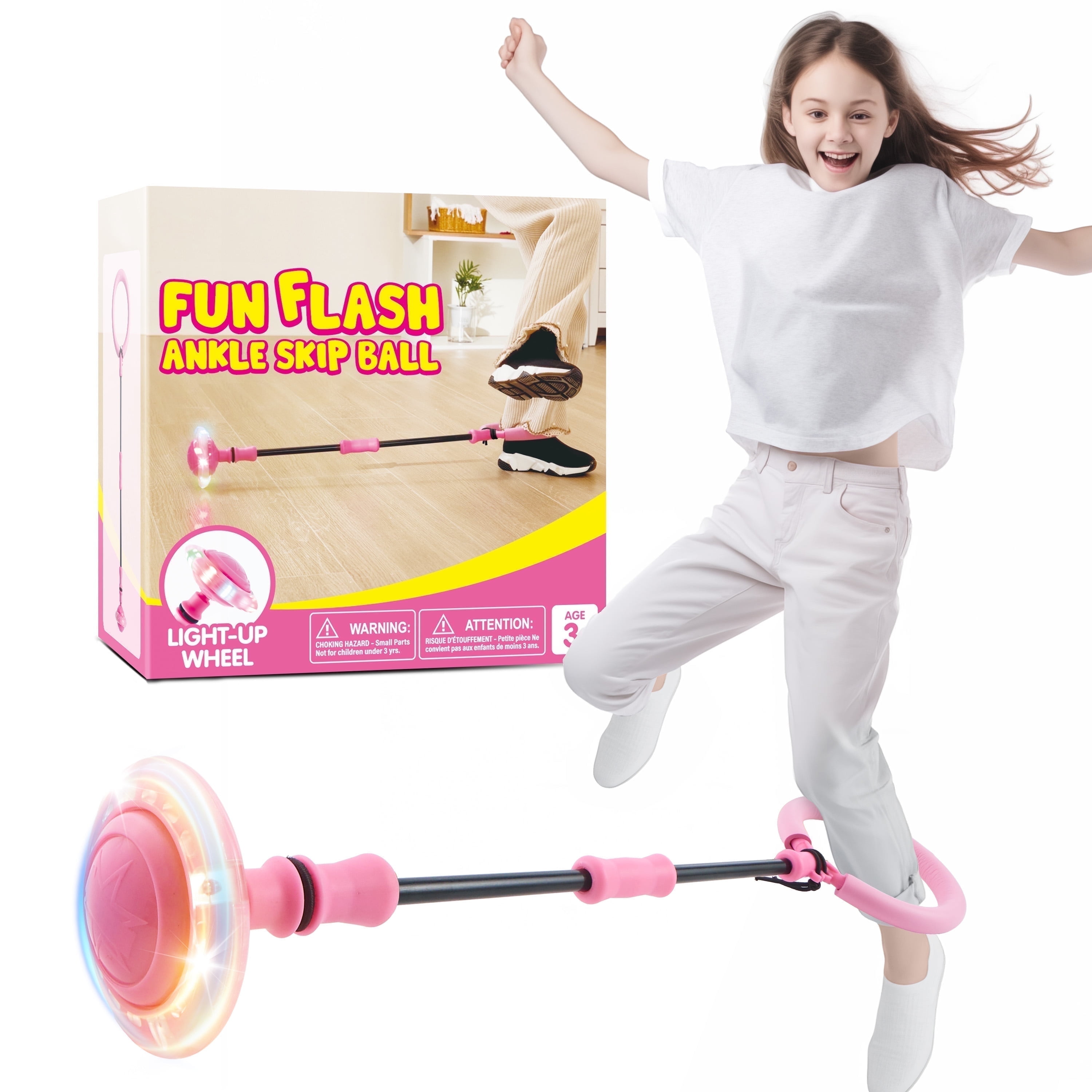 Joyfy Pink Ankle Skip Ball with Flashing Lights, Skip Jump Sports Toy for Kids , Birthday Gifts for Girls Age5+,Active Games,Each Jumping Toy,Fat Burning Games