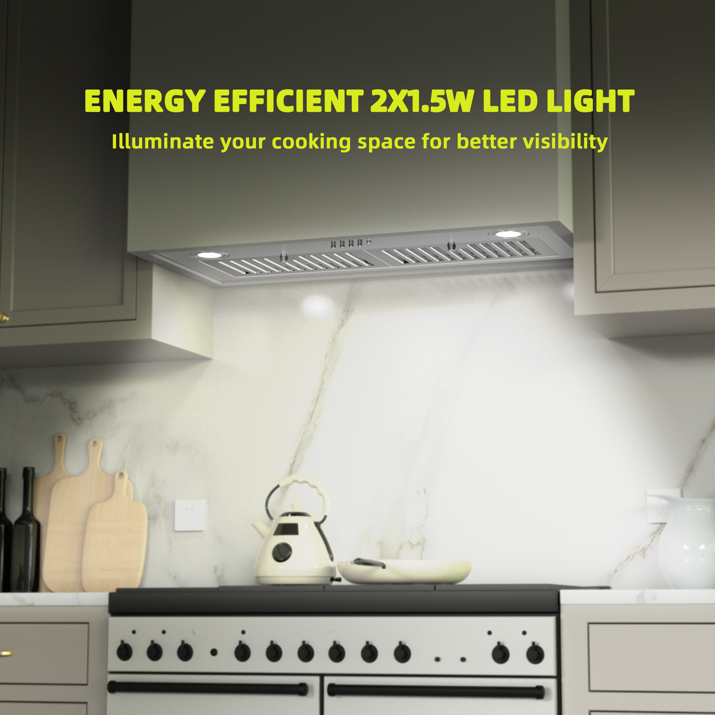 FIREGAS Range Hood 30 inch, Built-in Kitchen Hood with 3 Speed Exhaust Fan, Ducted/Ductless Range Hood, Stainless Steel Range Hoods with Light