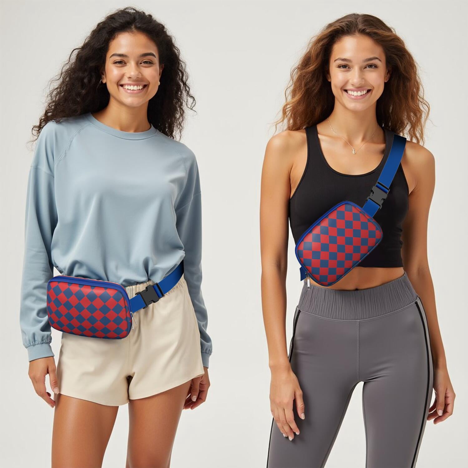 Retro Plaid Waist Bag – Vintage Checkered Fanny Pack with Abstract Geometric Pattern