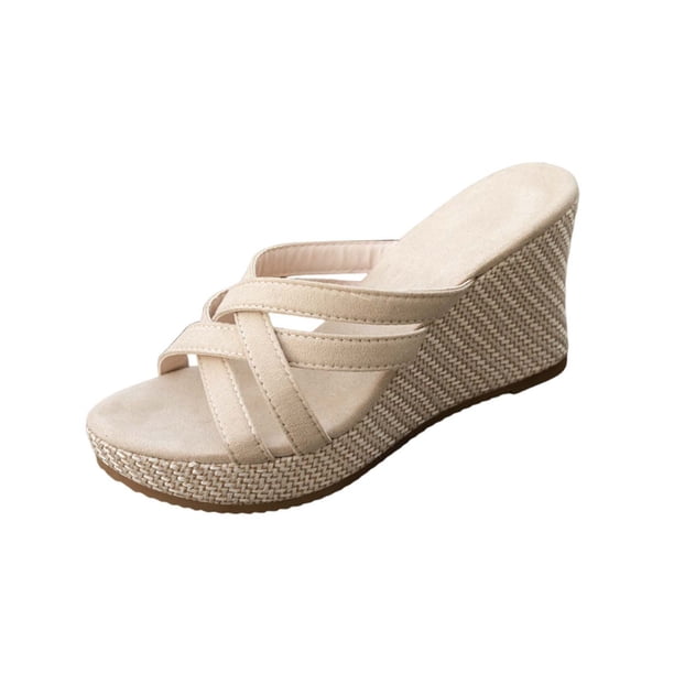 Sandalias de Cuña de las Mujeres Casuales Correa de Moda Crisscross Versátil Más Tamaño de Color Sólido Zapatillas Abiertas Del Dedo Del Pie de las Mujeres