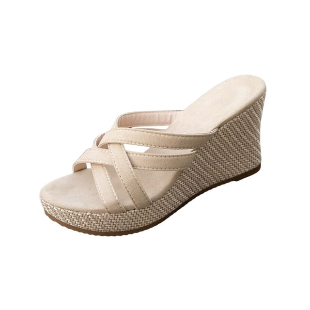 Sandalias de Cuña de las Mujeres Casuales Correa de Moda Crisscross Versátil Más Tamaño de Color Sólido Zapatillas Abiertas Del Dedo Del Pie de las Mujeres