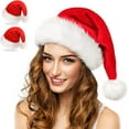 thumbnail image 2 of Gorro de Navidad, Gorro de Papá Noel, Gorro de Navidad para adultos, Gorro de Papá Noel clásico de terciopelo unisex para Navidad, Año Nuevo, suministros festivos para fiestas, 2 of 7