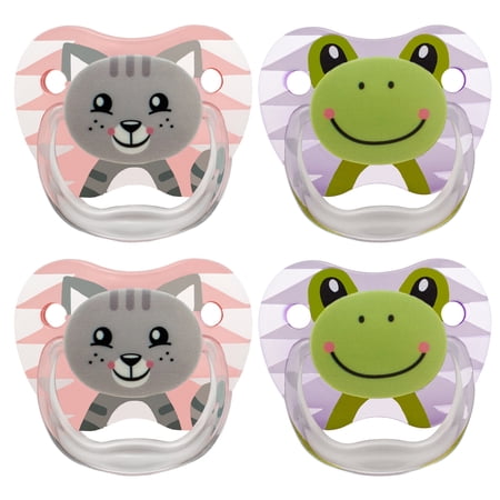 Dr. Brown's Classic Pacifier, 0-6m, Animal Faces Pink/Purple, 4 Count