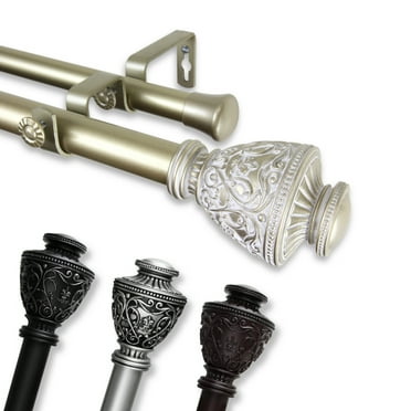 1" Dia Adjustable 28"-48" Double Curtain Rod with Rian Finials - Black,(100-09-282-D)