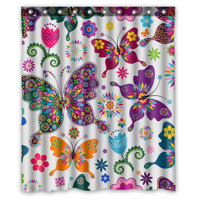 Cortina de ducha ABPHQTO con mariposas voladoras impermeable de poliéster 152x180 cm anillos incluidos