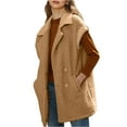thumbnail image 3 of BiZtdJrK Womens 2025 Winter Fuzzy Fleece Jacket Fall Outdoor Sleeveless Sherpa Vest Solid Casual Button Lapel Cardigan Coats with Pockets Holiday Sales Brown XXL, 3 of 9