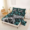 thumbnail image 2 of jejeloiu Teal Rose Cow Full Size Sheets Kids,Western Print Bed Sheets,4-Piece, 2 of 6