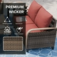 thumbnail image 5 of COOS BAY Patio Outdoor Brown Wicker Rattan 3-Seat Sofa with Red Cushions for Yard Porch Pool, 5 of 10