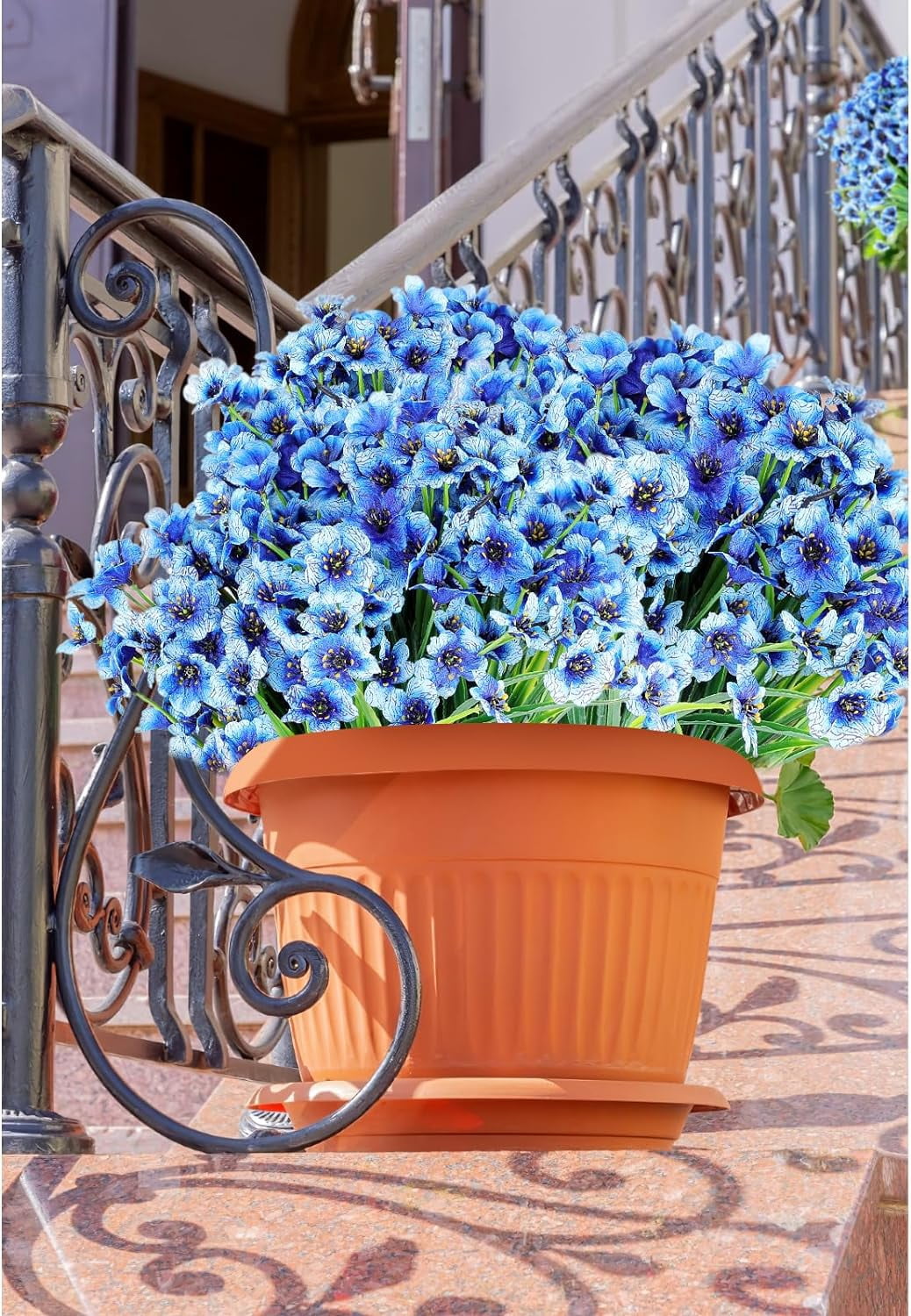 6 Bundles Artificial Flowers for Spring Decoration, Outdoor UV Resistant Fake Silk Flowers No Fade Faux Plastic Plants for Indoor Outside Window Box Porch Hanging Basket Decor (Blue-violet)