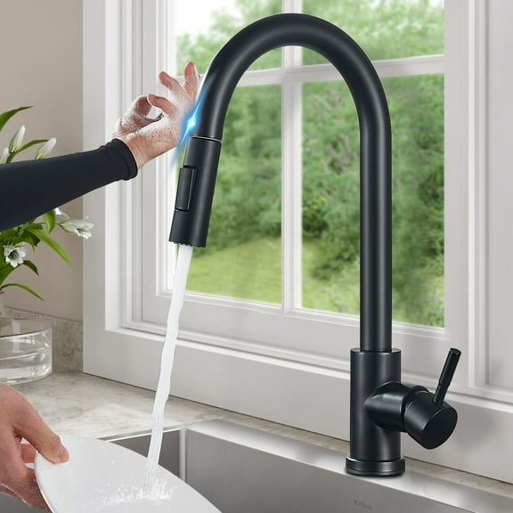 Touch sensor Kitchen Sink Faucet Black Pull Down Sprayer Single Handle Mixer Tap