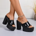 thumbnail image 4 of Xdegoge Flatform Sandals for Women Open Toe Chunky Block Heel Slip On Mules Glossy Patent Finish Treaded Sole Dressy Evening Party Footwear, 4 of 9