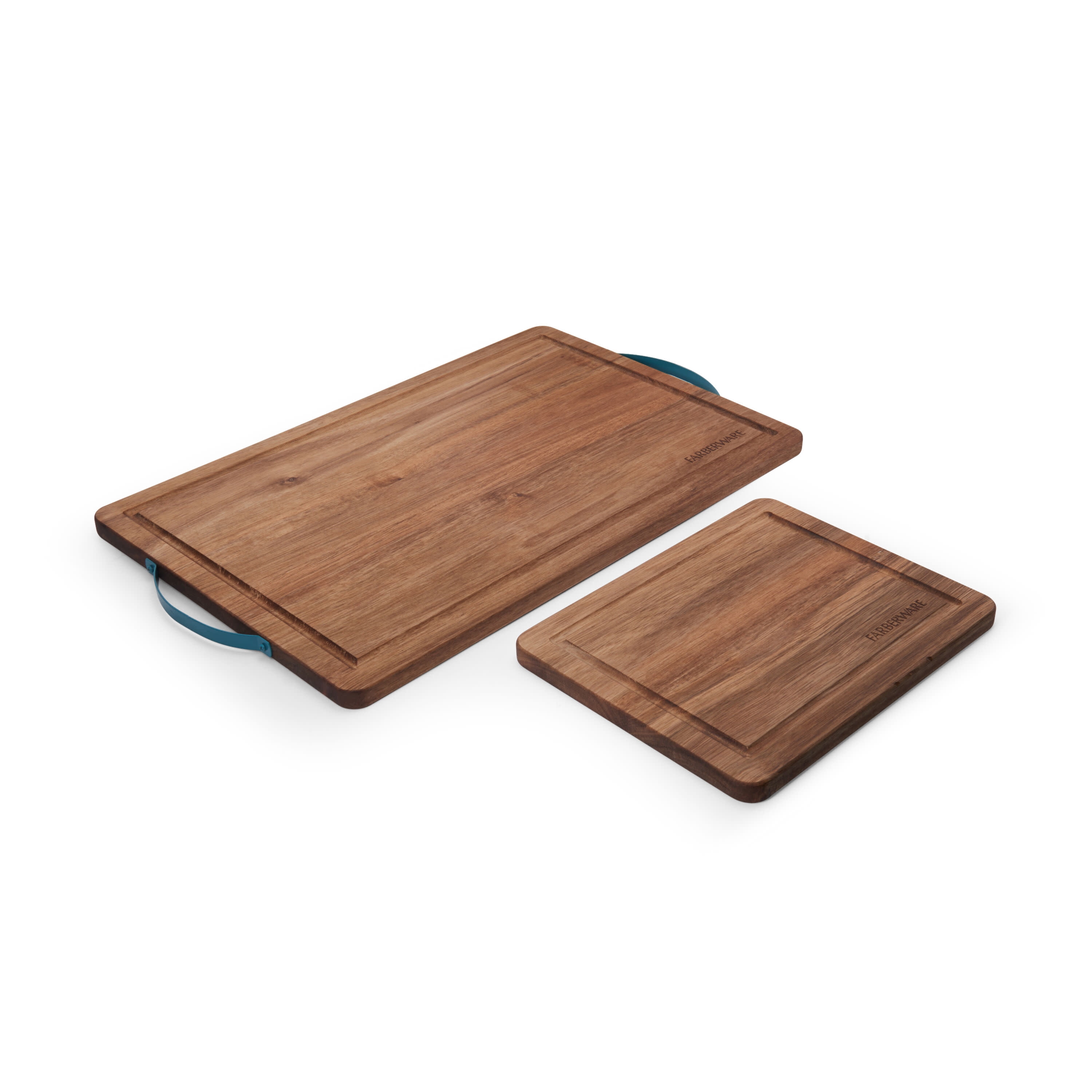 Farberware 2-Piece Acacia Cutting and Serving Board Set with Teal Handles