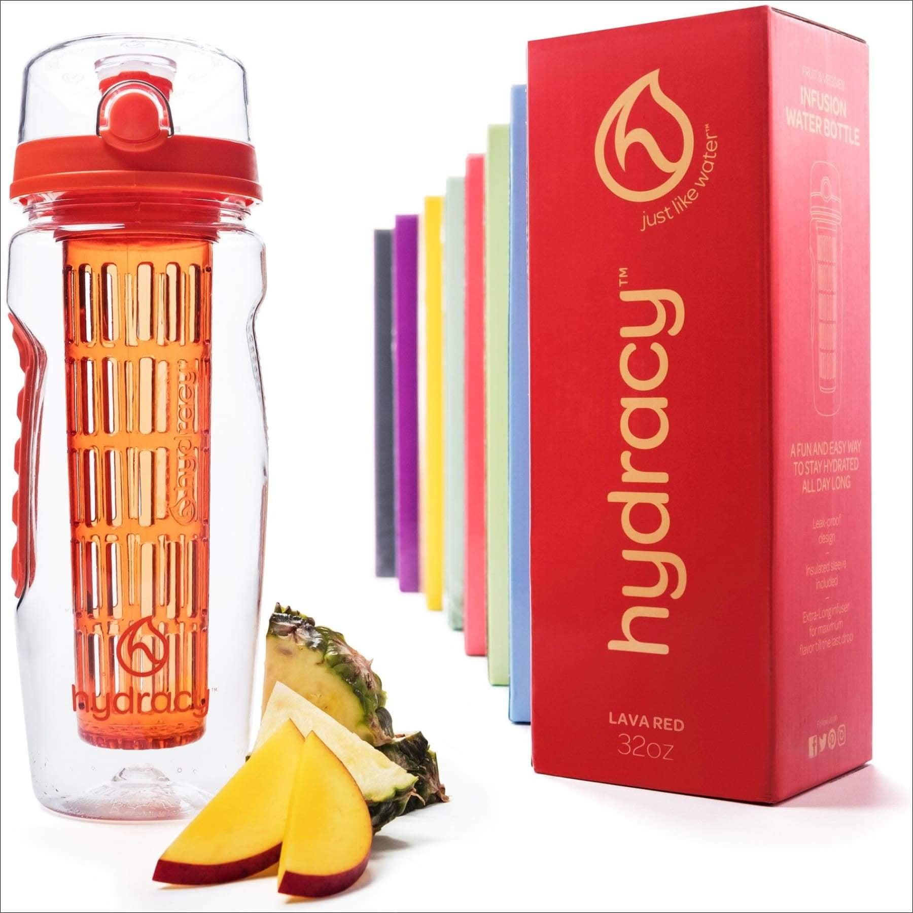Hydracy Fruit Infuser Water Bottle 32 oz Sports Bottle Time Marker
