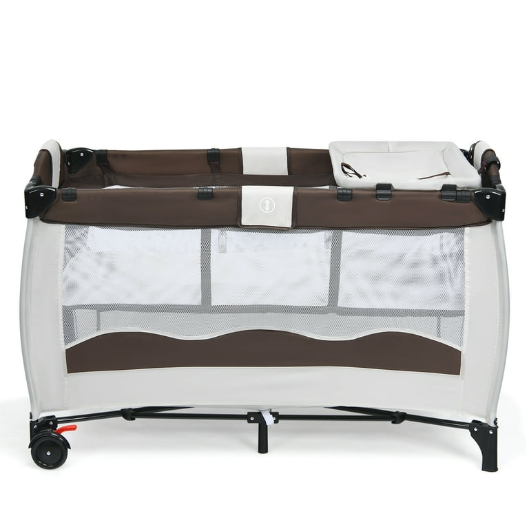 Free Shipping Costway Baby Crib Playpen Playard Foldable Bassinet Infant Bed Unisex 0 3 Years Coffee Walmart