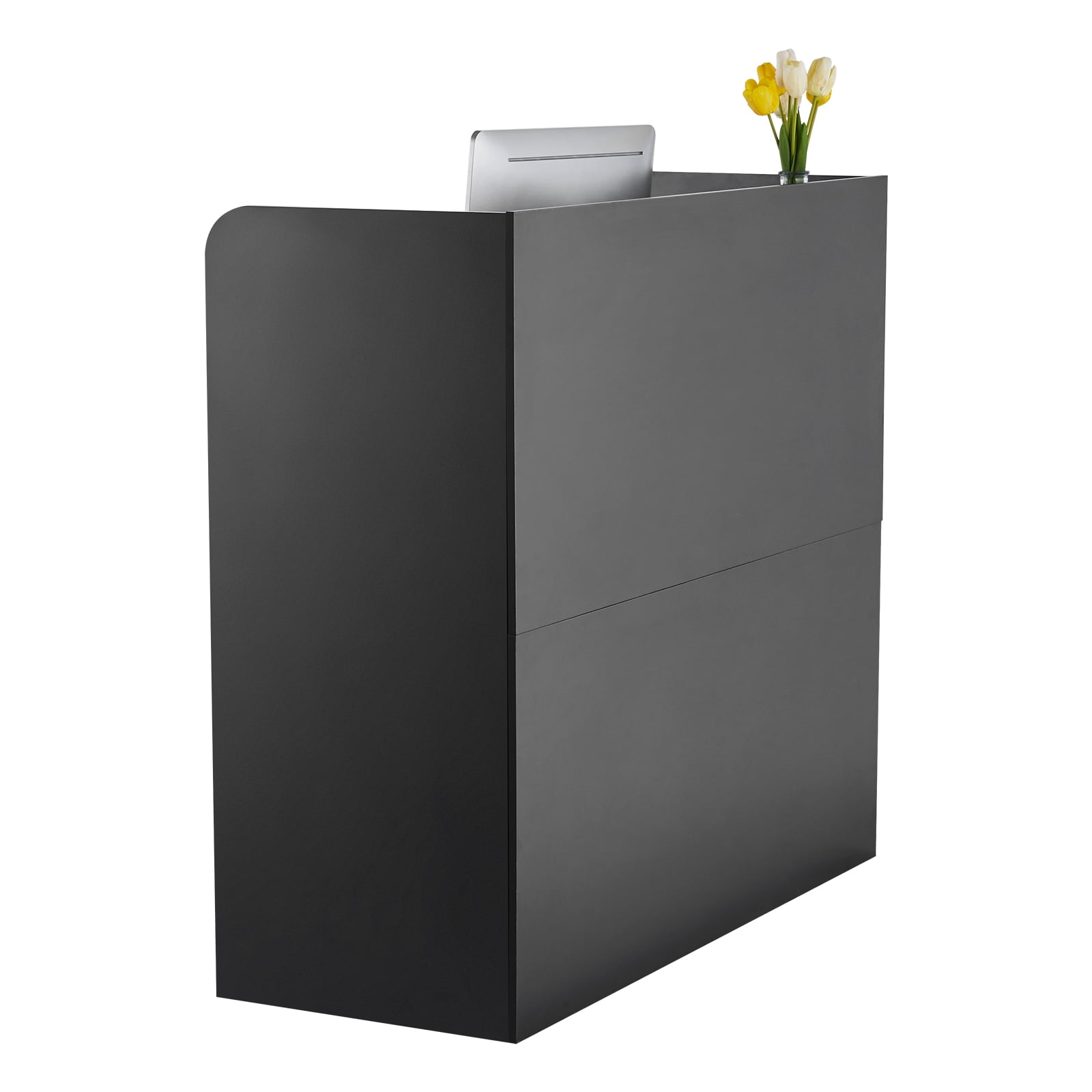 KFFKFF Front Desk, Dimensions 47.24 x 18.9 x 39.37 inches, Rectangular Counter Table, Comes with Secure Drawer and Storage Cabinet, Suitable for Cashier, Lobby, Beauty Parlor and Office, Color Black