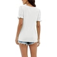 thumbnail image 4 of Mujer Cuello Cuadrado Manga Corta Top Fruncido Patrón Liso Suelto Suave Transpirable Verano Camiseta Blanco M, 4 of 6