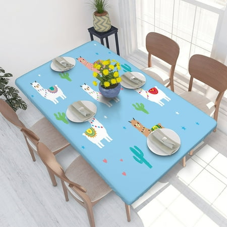 

Elastic Edge Fitted Tablecloth Cute Llama Alpaca for Rectangle Table 4 FT 30 X 48 Inch