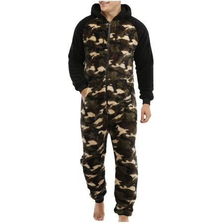 

Fiudx Men Casual Hooded Double-faced Velvet Camouflage Pajama Zipper Conjoined Suit 79