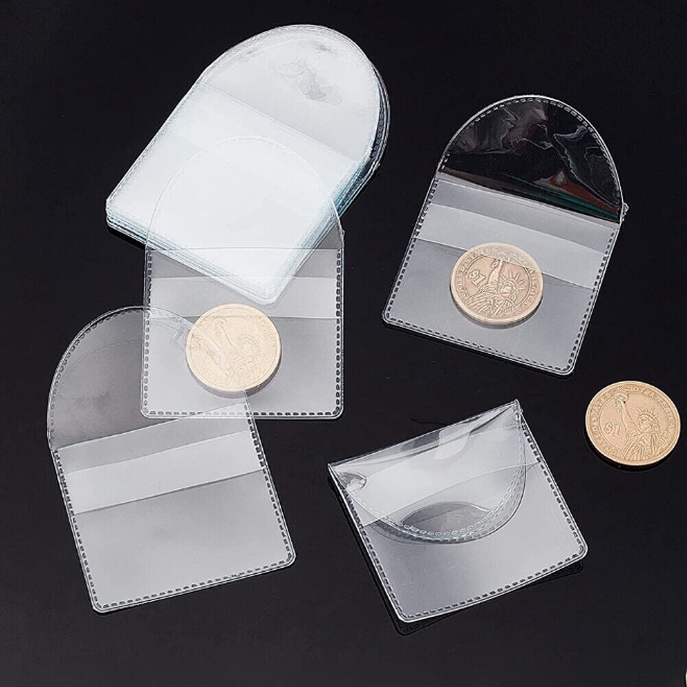 150PC Single Pocket Coin Sleeves Collectors 2.2X2 Inch Clear Plastic Pocket USA