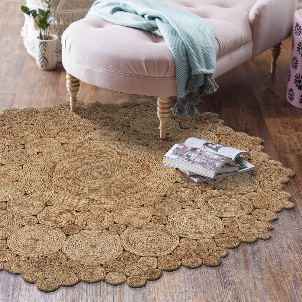Woven Paths Cora 7'6" Round Brown and Tan Braided Circles Jute Area Rug