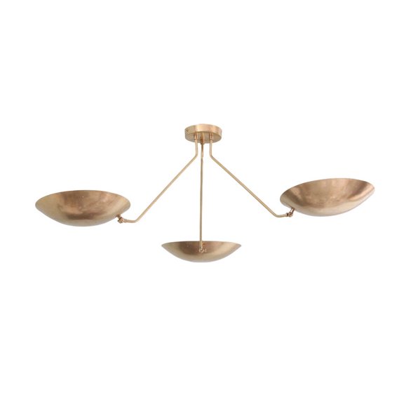 3 Light Curved Dome Style Raw Brass Chandelier Light Fixture