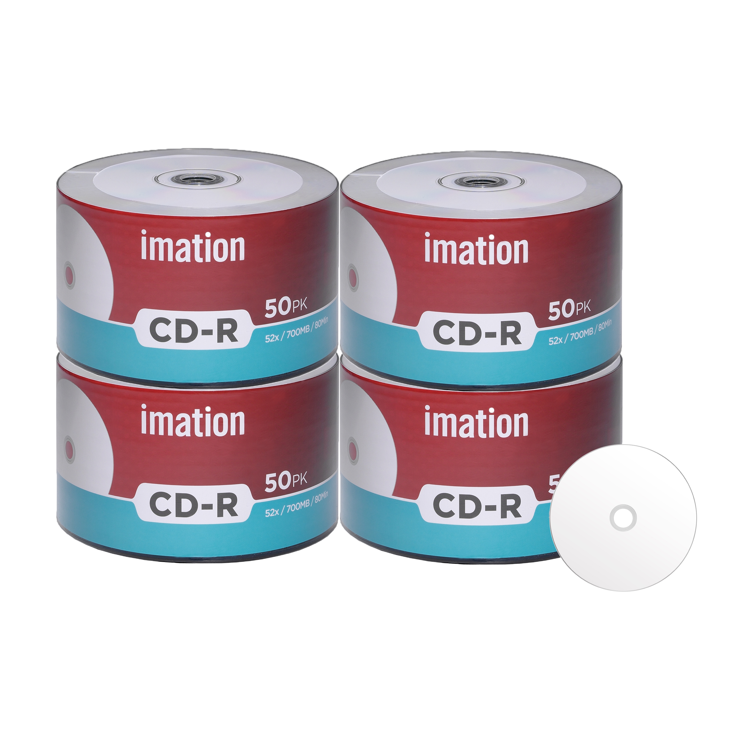 200 Pack Imation CDR 52X 700MB/80Min White Inkjet Hub Printable Blank