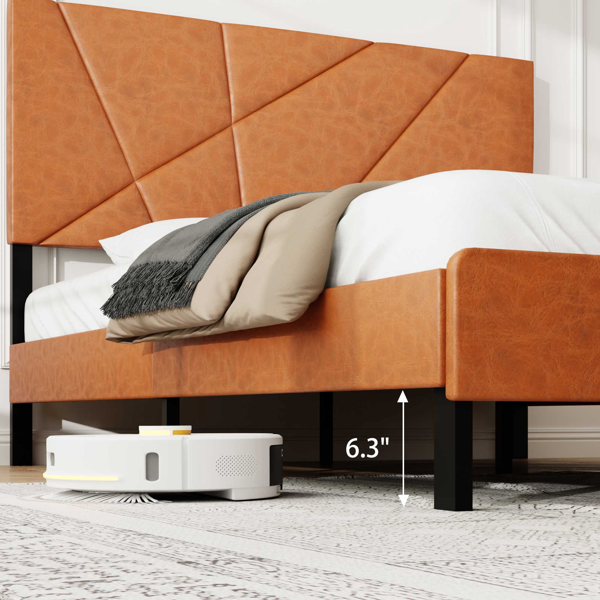 PAPROOS Queen Size Bed Frame with Upholstered Headboard, Metal Platform Bed Frame with Under-Bed Storage, Modern Queen Bed Frame for Adults, Teens, No Box Spring Needed, Holds 800lbs, Vintage Brown