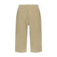 thumbnail image 4 of Bermuda Shorts for Women Petite Cotton Linen Knee Length High Waisted Pull On Baggy Shorts with Pockets Summer Casual Lounge Side Split Pants Khaki L, 4 of 5