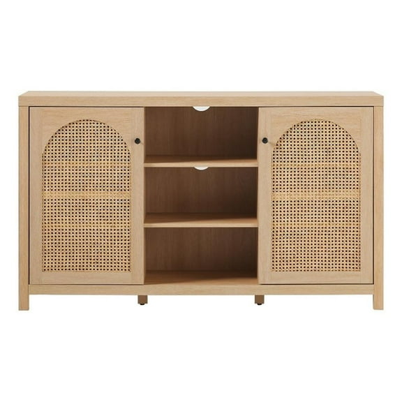Pemberly Row Modern Arched Rattan 2-Door Wood Sideboard 58" - Coastal Oak