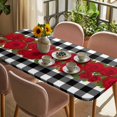 thumbnail image 3 of Valentine's Day Table Cloths for 4 Foot Rectangle Tables, Red Roses Floral Leaves Buffalo Plaid Patio Waterproof Elastic Fitted Tablecloths, Washable Rectangular Table Cover for Camping, 3 of 8