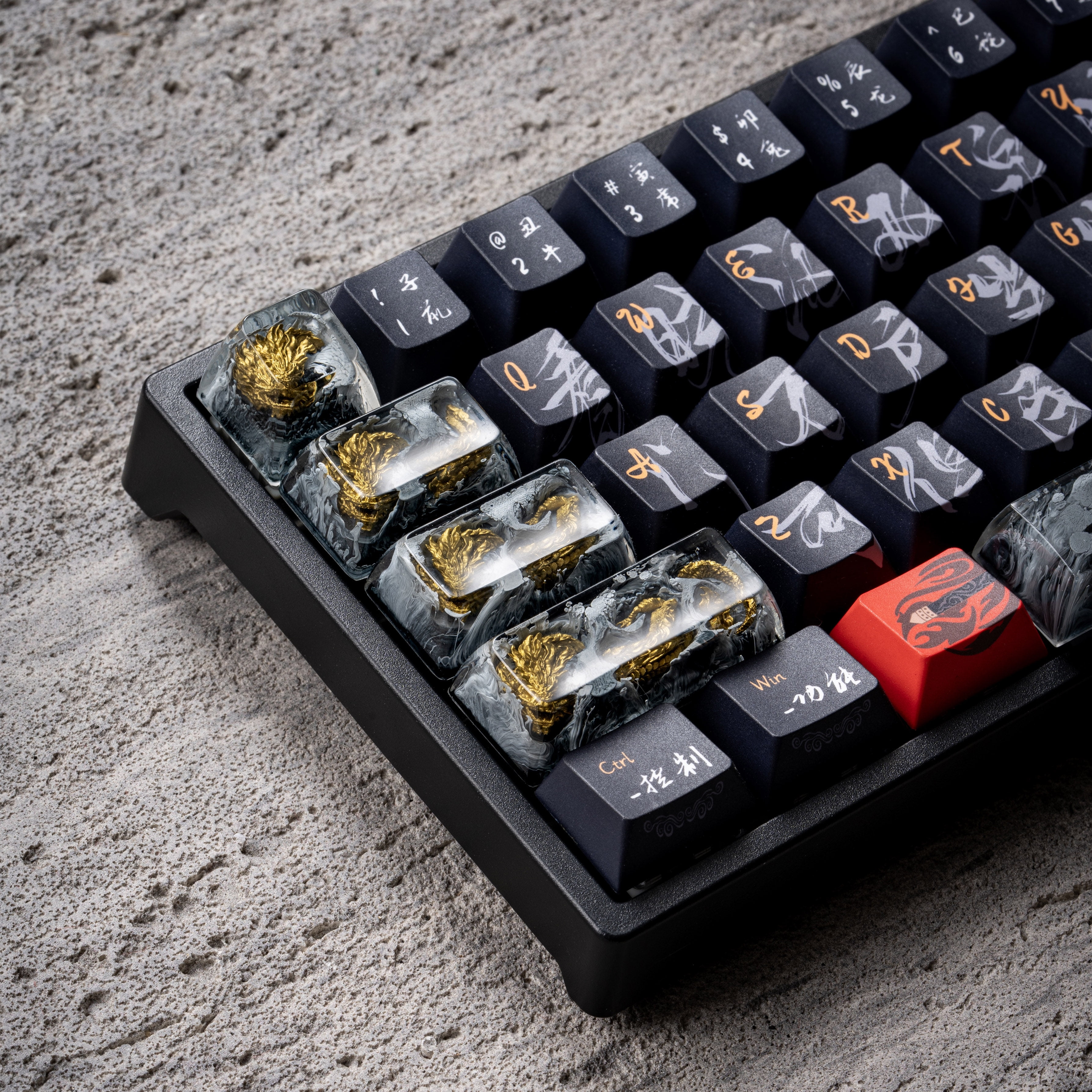 Dragon Artisan Keycaps for Mechanical Keyboard, Black & Gold Resin Keycap Set, Handmade 3D Design - Unique Birthday Gift for Men
