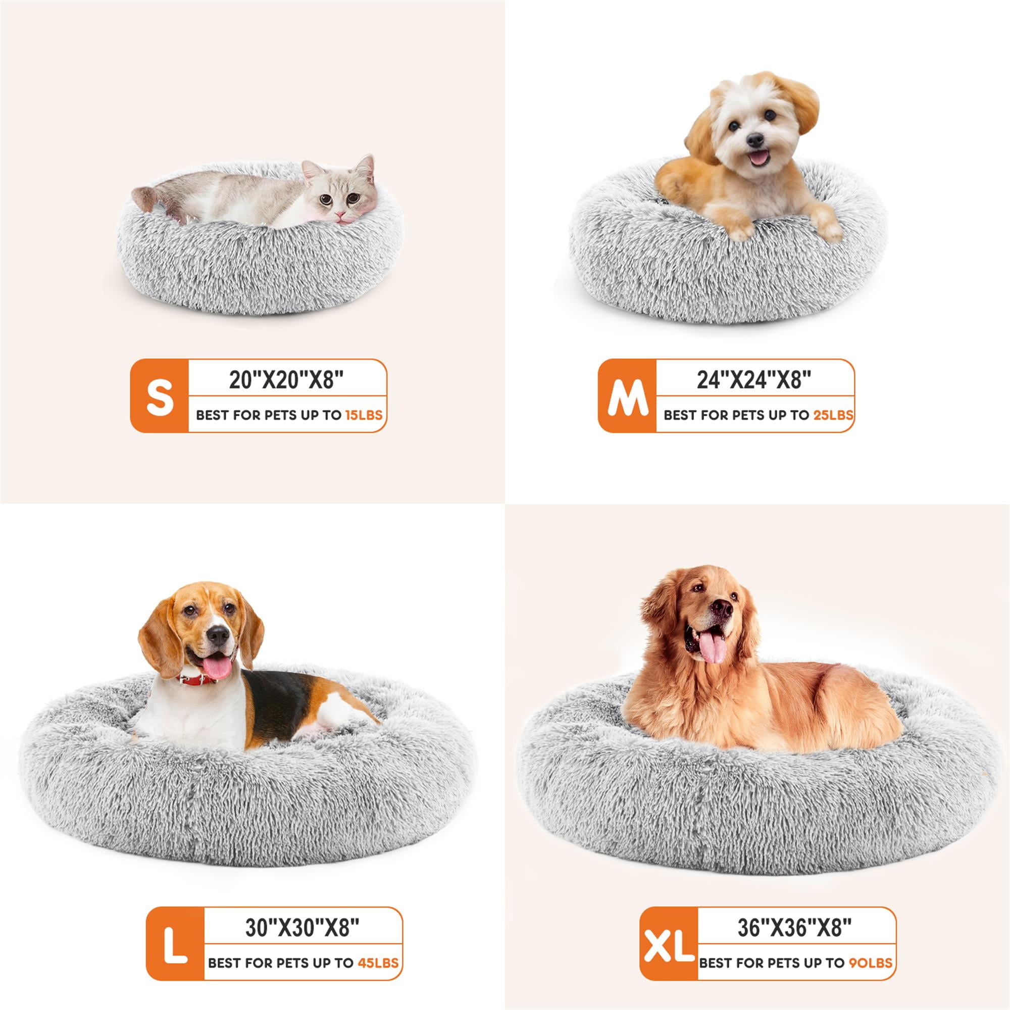 Kadyn 24" Calming Dog and Cat Beds for Small Medium Dogs, Anti-Anxiety Donut Cuddler Warming Cozy Soft Round Pet Sofa Bed, Gray