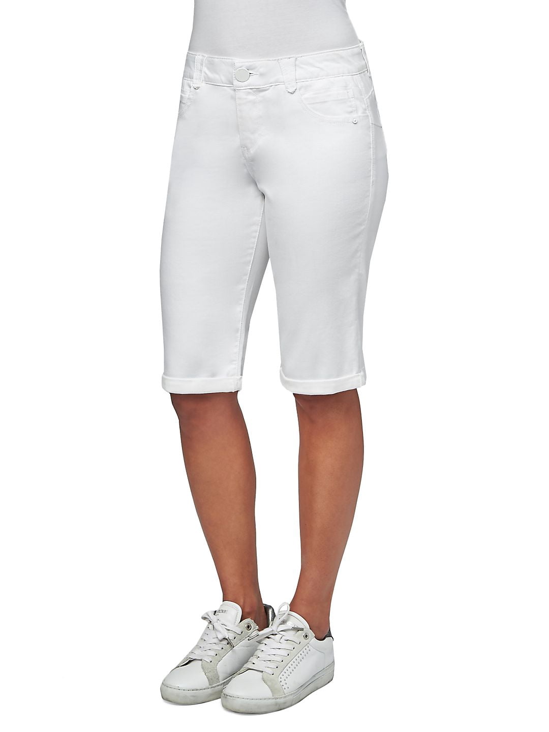 Democracy Womens Solid White Bermuda 